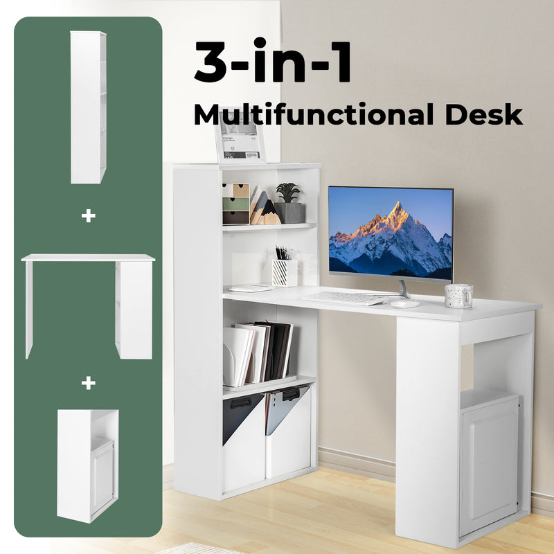 Computer Desk Writing Workstation Office with 6-Tier Storage Shelves-White