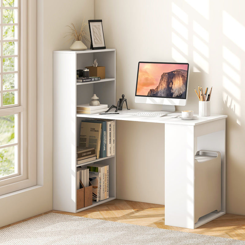 Computer Desk Writing Workstation Office with 6-Tier Storage Shelves-White