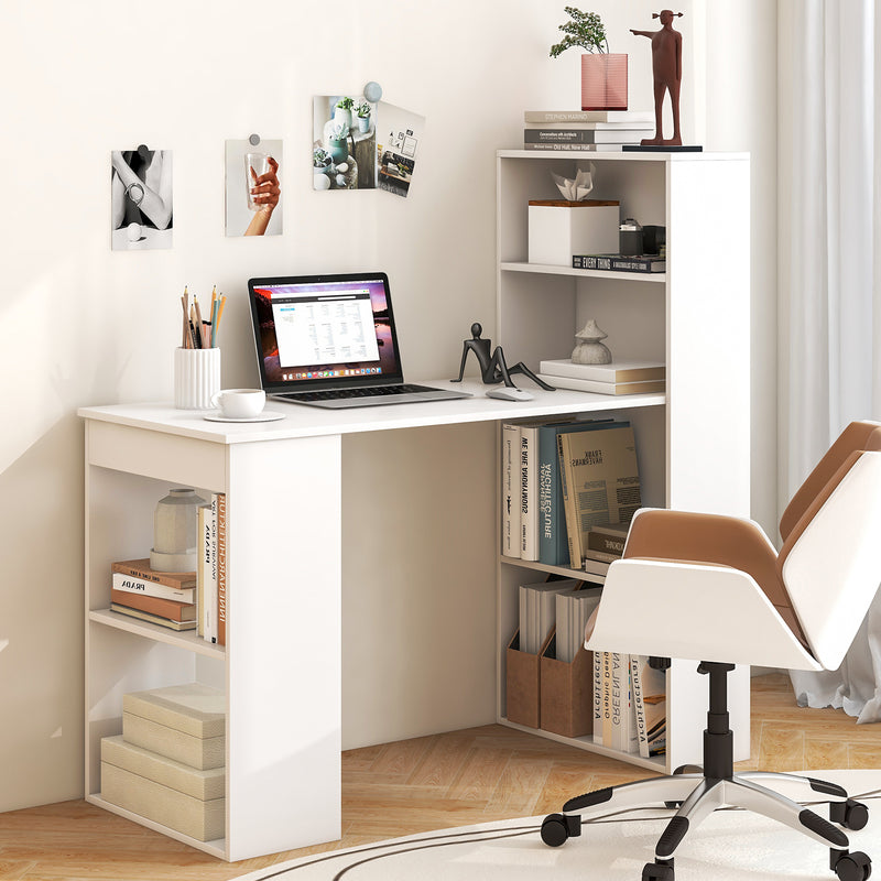 Computer Desk Writing Workstation Office with 6-Tier Storage Shelves-White