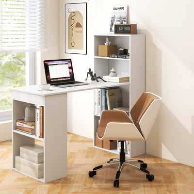 Computer Desk Writing Workstation Office with 6-Tier Storage Shelves-White