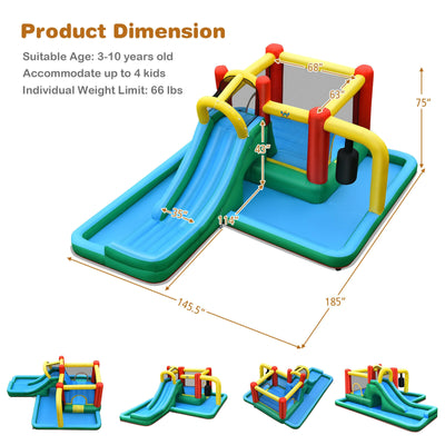 Inflatable Water Slide Climbing Bounce House with Tunnel and 735W Blower