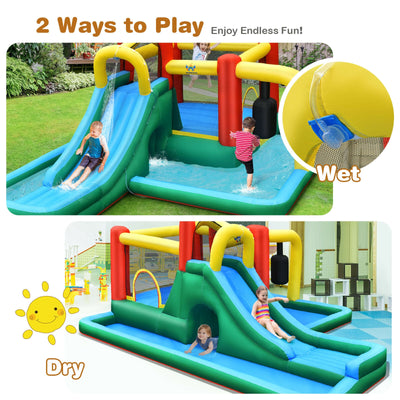 Inflatable Water Slide Climbing Bounce House with Tunnel and 735W Blower