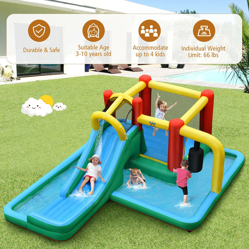 Inflatable Water Slide Climbing Bounce House with Tunnel and 735W Blower