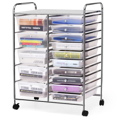 15-Drawer Utility Rolling Organizer Cart Multi-Use Storage-Clear