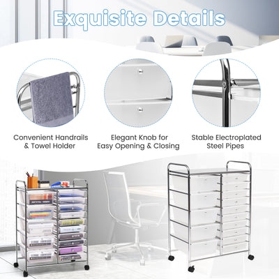 15-Drawer Utility Rolling Organizer Cart Multi-Use Storage-Clear