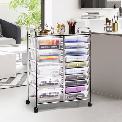 15-Drawer Utility Rolling Organizer Cart Multi-Use Storage-Clear