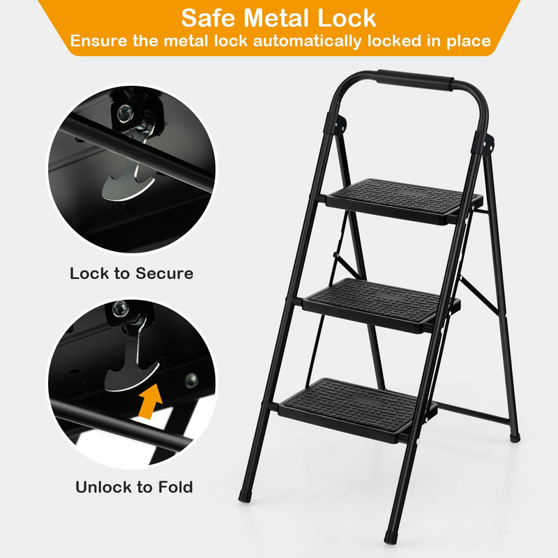 3-Step Ladder with Wide Anti-Slip Pedal-3-Step