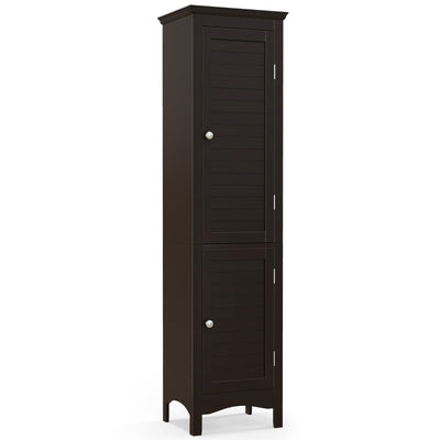 Tall Bathroom Floor Cabinet with Shutter Doors and Adjustable Shelf-Brown