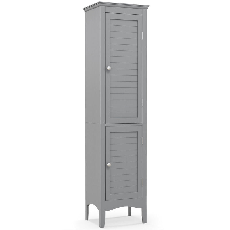 Tall Bathroom Floor Cabinet with Shutter Doors and Adjustable Shelf-Gray