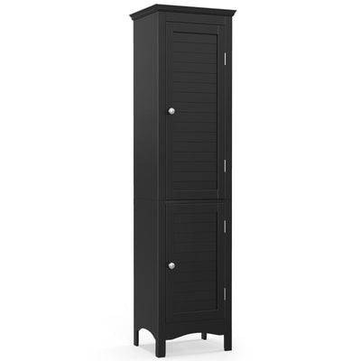 Tall Bathroom Floor Cabinet with Shutter Doors and Adjustable Shelf-Black