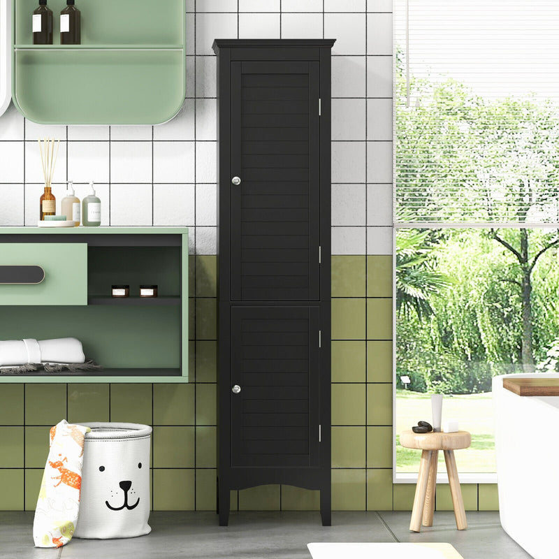 Tall Bathroom Floor Cabinet with Shutter Doors and Adjustable Shelf-Black