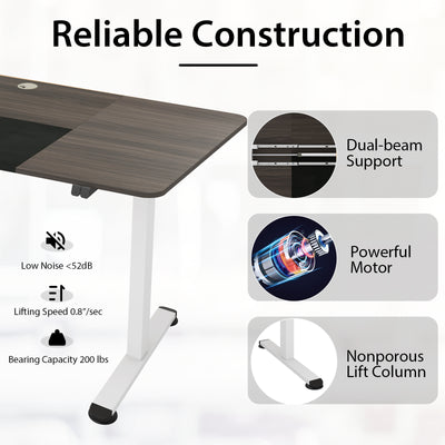 55 Inch Electric Height Adjustable Office Desk with Hook-Dark Gray