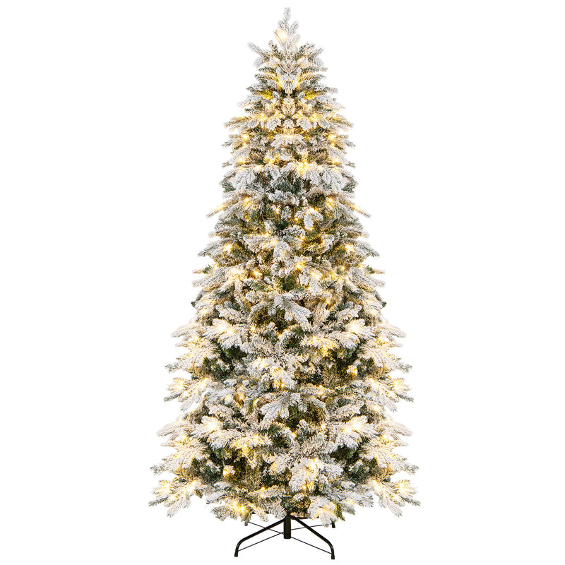 4.5/6/7 Feet Flocked Christmas Tree with Warm White LED Lights-6 ft