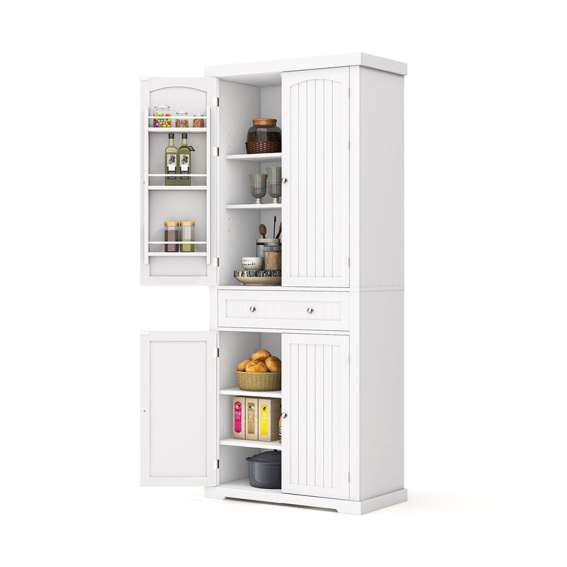 72 Inch Freestanding Kitchen Pantry Cabinet 4 Doors Storage Cupboard Shelves Drawer-White