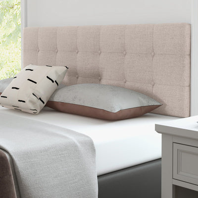 Linen Upholstered Headboard with Solid Rubber Wood Legs-Beige