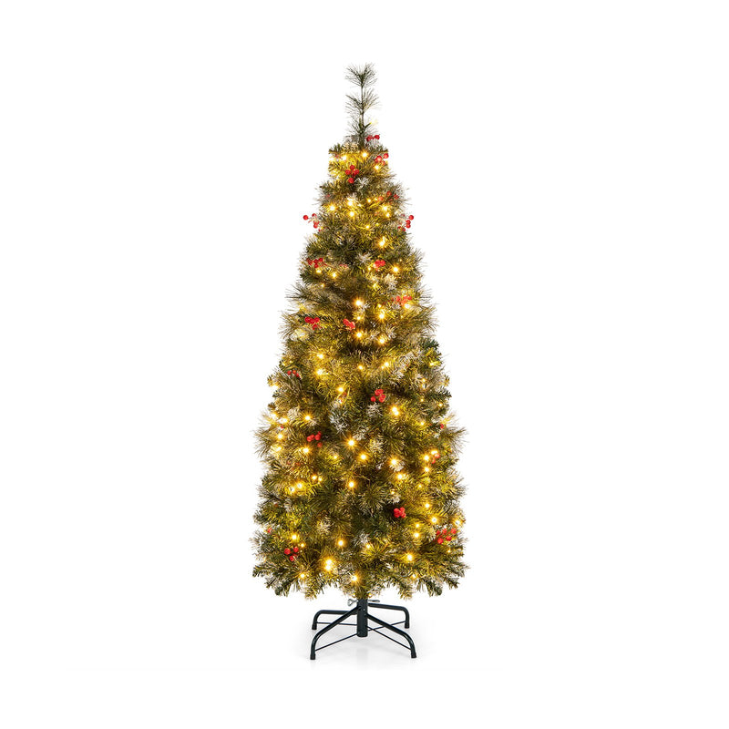 5/6/7/8/9 FT Pre-Lit Artificial Hinged Slim Pencil Christmas Tree-5 ft