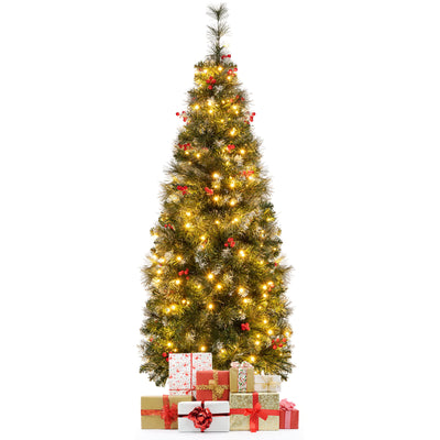 5/6/7/8/9 FT Pre-Lit Artificial Hinged Slim Pencil Christmas Tree-5 ft