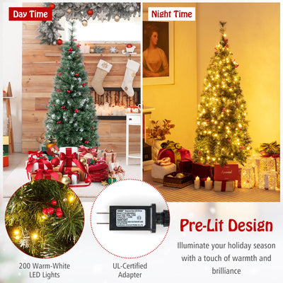 5/6/7/8/9 FT Pre-Lit Artificial Hinged Slim Pencil Christmas Tree-5 ft