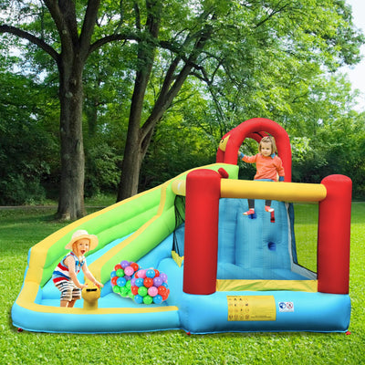 6-in-1 Inflatable Bounce House with Climbing Wall and Basketball Hoop with Blower