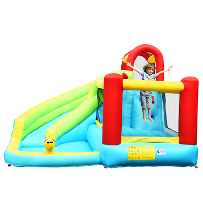 6-in-1 Inflatable Bounce House with Climbing Wall and Basketball Hoop with Blower