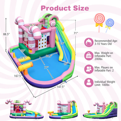 9-in-1 Inflatable Sweet Candy Water Slide Park with 680W Blower