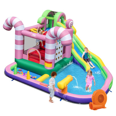 9-in-1 Inflatable Sweet Candy Water Slide Park with 680W Blower