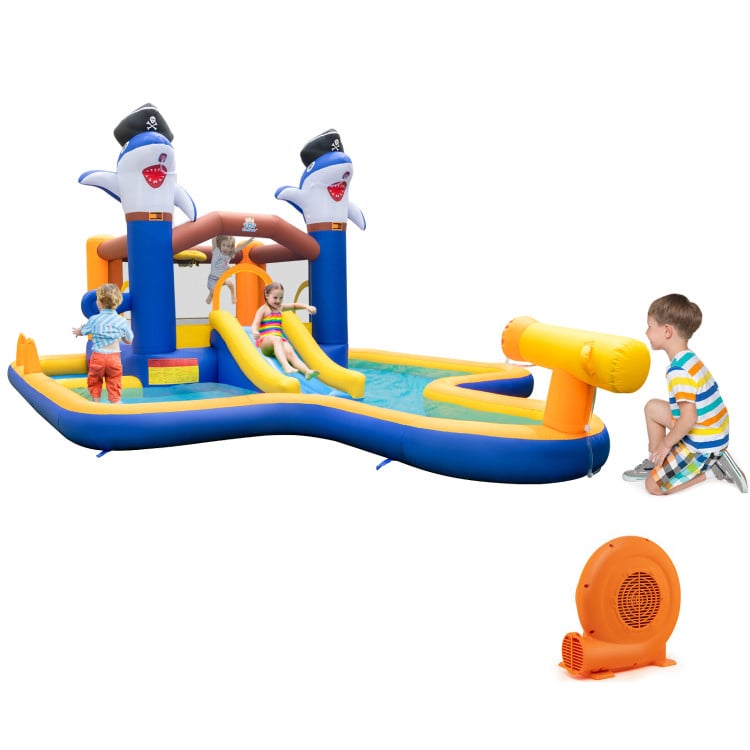 7-In-1 Water Slide Park with Splash Pool and Water Cannon with 680W Blower