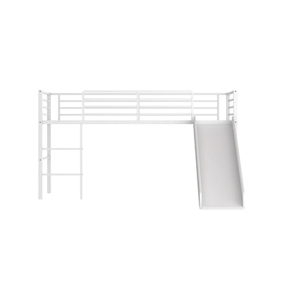 Twin Metal Loft Bed with Slide with Safety Guardrails and Built-in Ladder-White