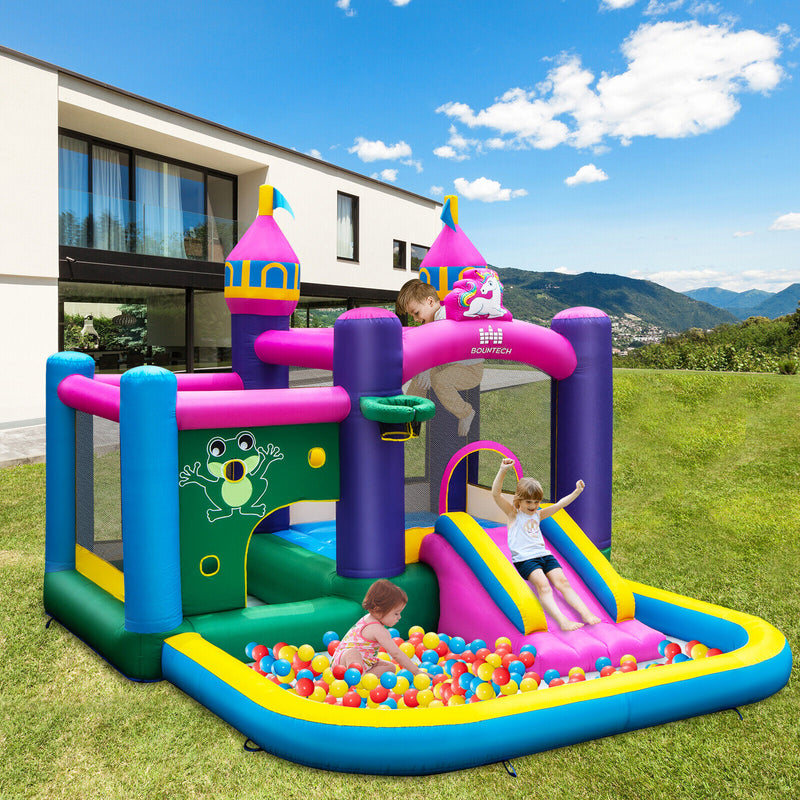 6-in-1 Kids Inflatable Unicorn-themed Bounce House with 735W Blower