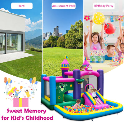 6-in-1 Kids Inflatable Unicorn-themed Bounce House with 735W Blower