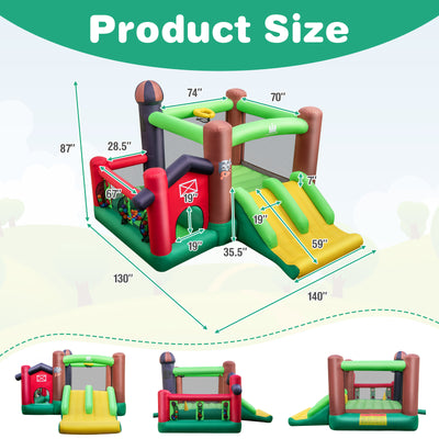 Farm Themed 6-in-1 Inflatable Castle with Trampoline and 735W Blower