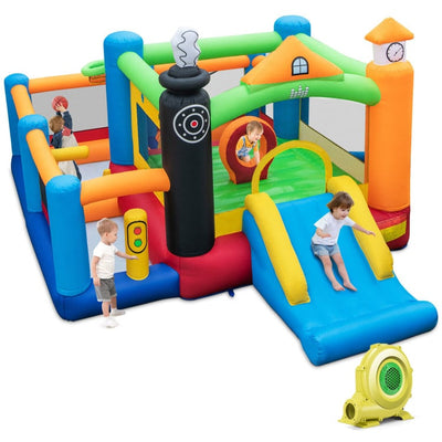 Train Themed Kids Bouncer with Slide and Basketball Hoop with 950W Air Blower