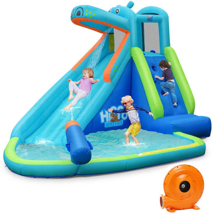 Hippo Inflatable Water Slide Bounce House with Air Blower