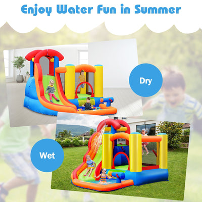 6-in-1 Water Park Bounce House for Outdoor Fun with Blower and Splash Pool