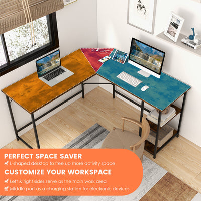 L Shaped Computer Desk with 2 Outlets and 2 USB Ports-Brown