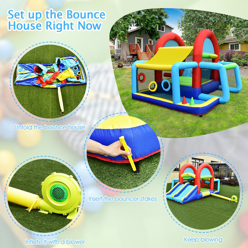 Inflatable Jumping Castle Bounce House with Dual Slides and 480W Blower