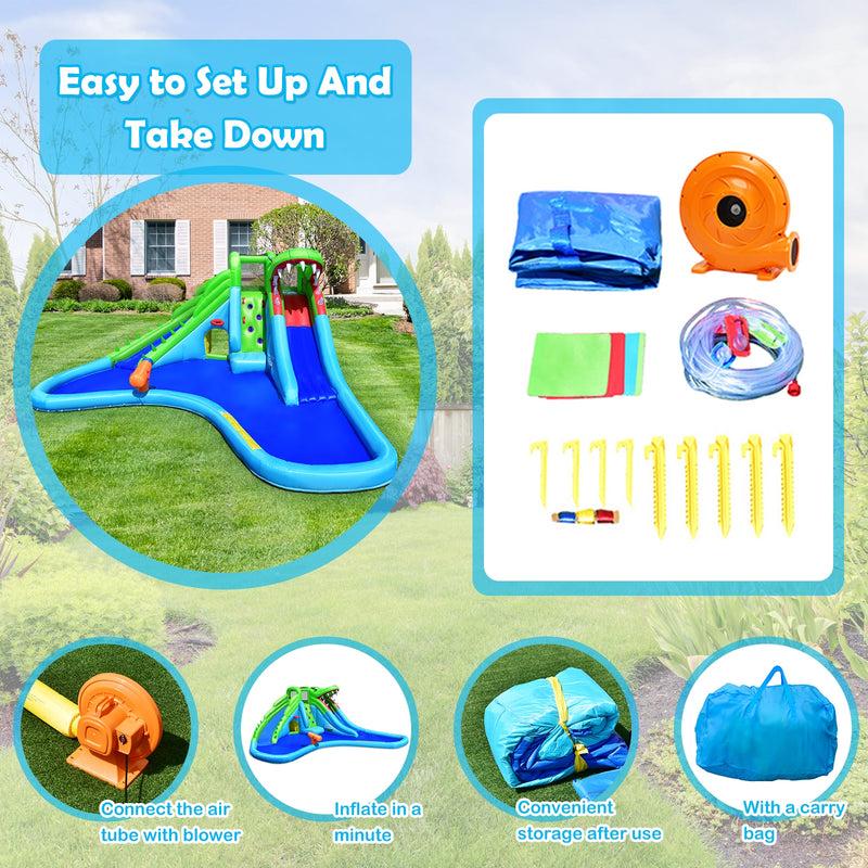 Inflatable Crocodile Water Slide Climbing Wall Bounce House