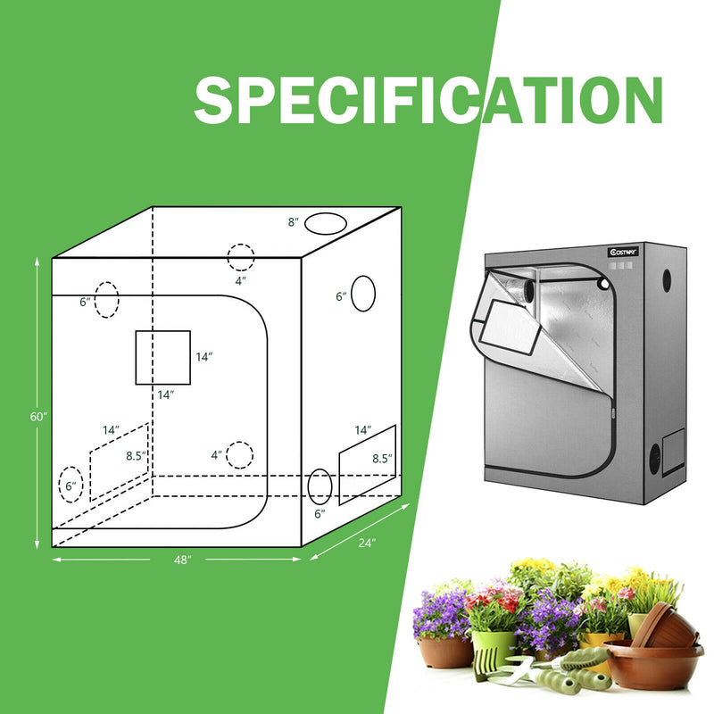 48 x 24 x60 Inch Mylar Hydroponic Grow Tent with Observation Window-Gray