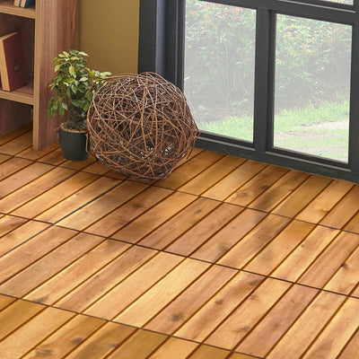 27 Pieces Interlocking Acacia Wood Interlocking Patio Deck Tile