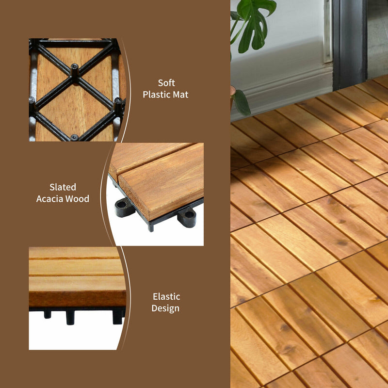 27 Pieces Interlocking Acacia Wood Interlocking Patio Deck Tile