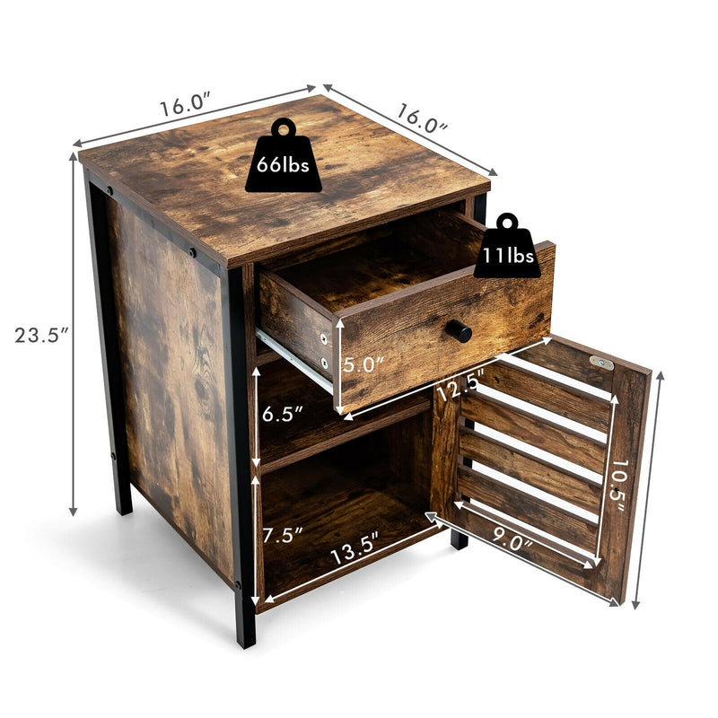 Industrial Nightstand with Drawer and Adjustable Shelf