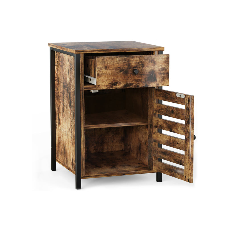 Industrial Nightstand with Drawer and Adjustable Shelf