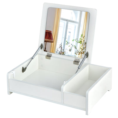 Compact Bay Window Makeup Dressing Table with Flip-Top Mirror-White