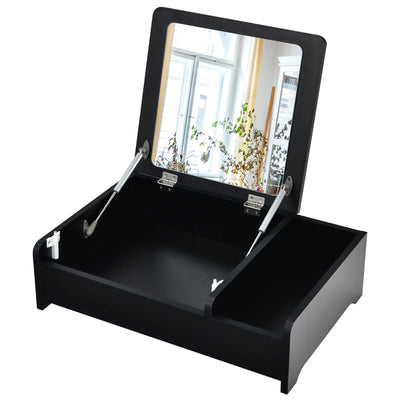 Compact Bay Window Makeup Dressing Table with Flip-Top Mirror-Black