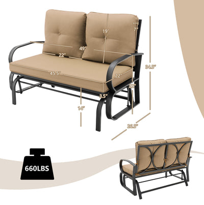 Patio 2-Person Glider Bench Rocking Loveseat Cushioned Armrest-Beige