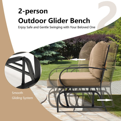 Patio 2-Person Glider Bench Rocking Loveseat Cushioned Armrest-Beige