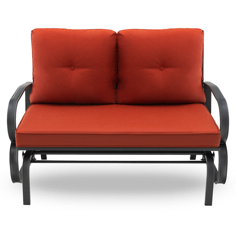 Patio 2-Person Glider Bench Rocking Loveseat Cushioned Armrest-Brick Red