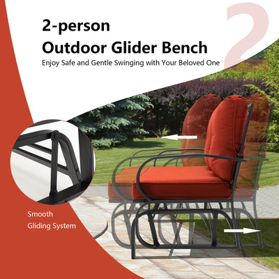 Patio 2-Person Glider Bench Rocking Loveseat Cushioned Armrest-Brick Red