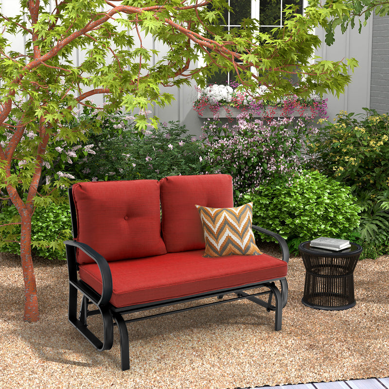 Patio 2-Person Glider Bench Rocking Loveseat Cushioned Armrest-Brick Red