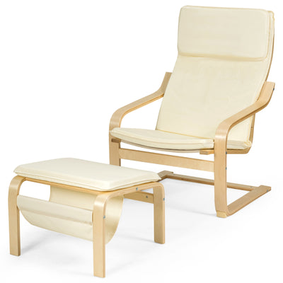 Relax Bentwood Lounge Chair Set with Magazine Rack-White